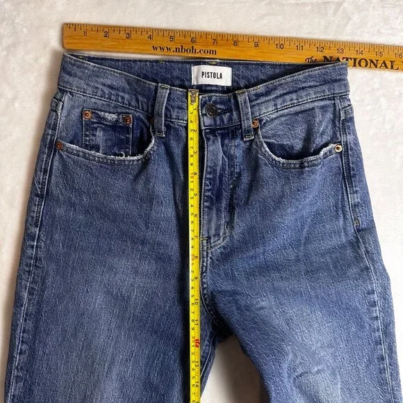 Pistola Distressed Blue Denim Jeans High rise Sz 26 Ripped knee Straight Leg - Picture 4 of 10